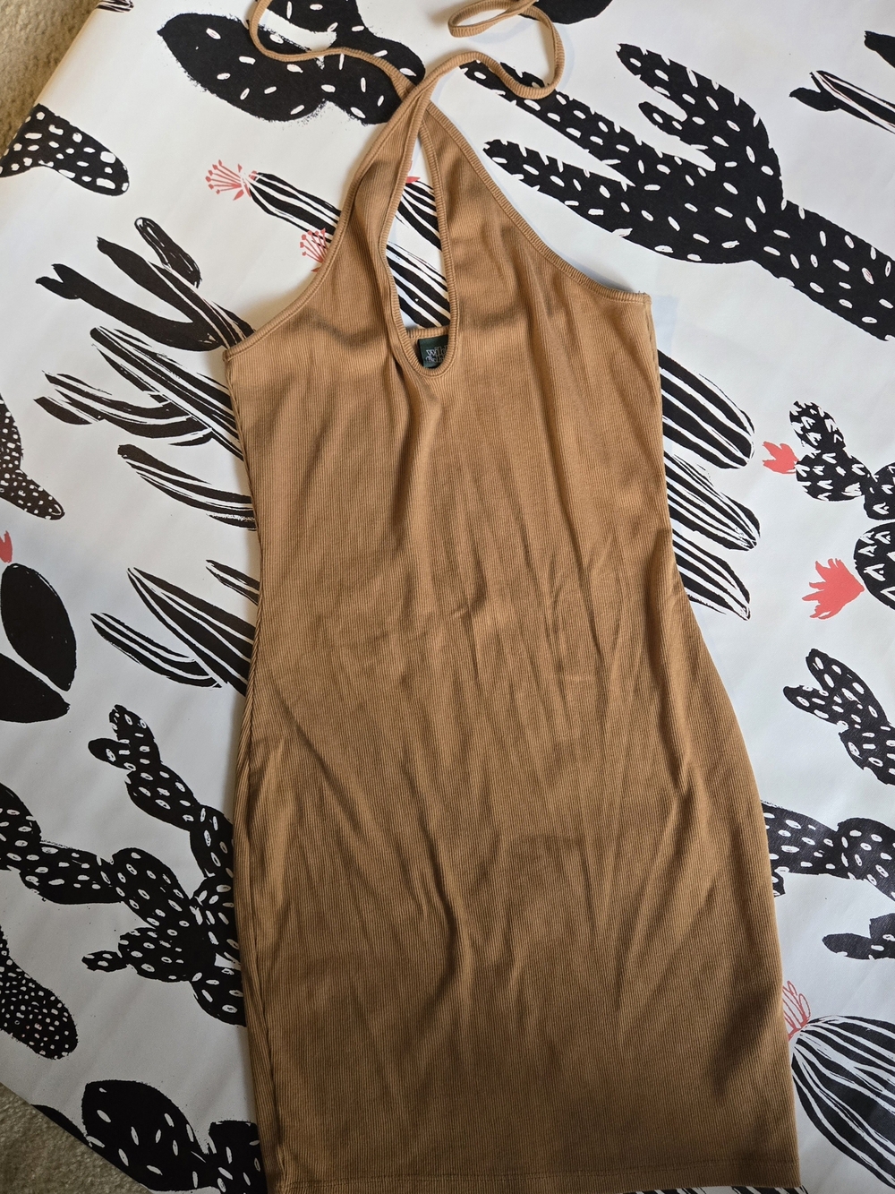 Wild Fable Ribbed Halter Keyhole Mini Dress Camel Brown [Size]s